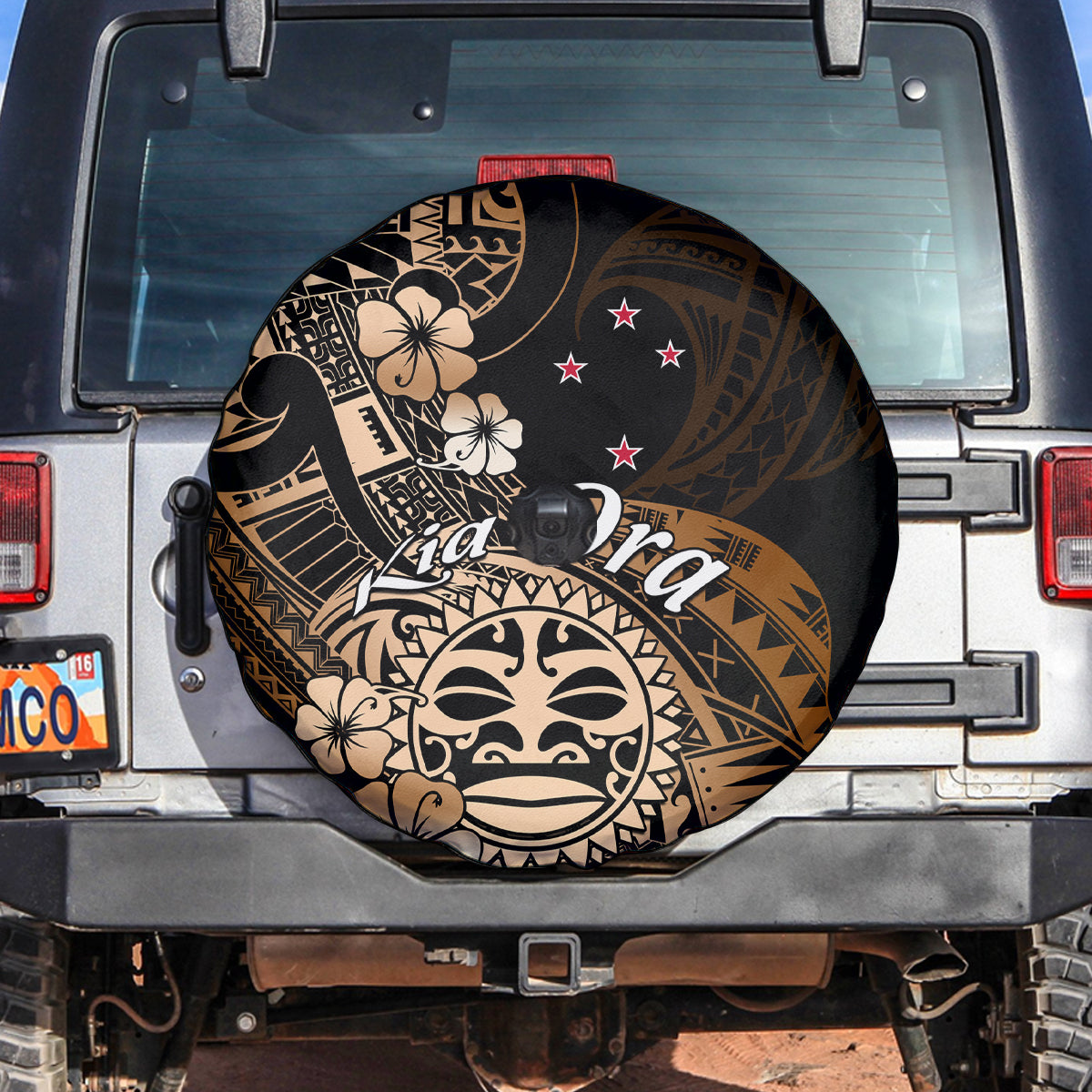 Aotearoa Kia Ora New Zealand Ta Moko Gold Version Spare Tire Cover LT01 - Polynesian Pride