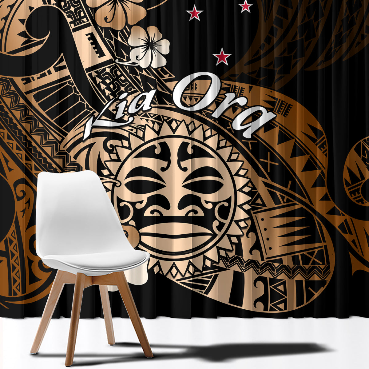 Aotearoa Kia Ora New Zealand Ta Moko Gold Version Window Curtain LT01 - Polynesian Pride