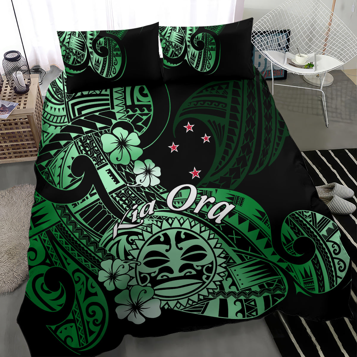 Aotearoa Kia Ora New Zealand Ta Moko Green Version Bedding Set LT01 - Polynesian Pride