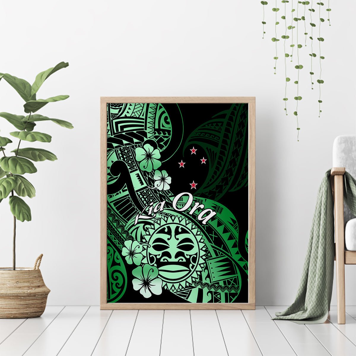 Aotearoa Kia Ora New Zealand Ta Moko Green Version Canvas Wall Art LT01 - Polynesian Pride