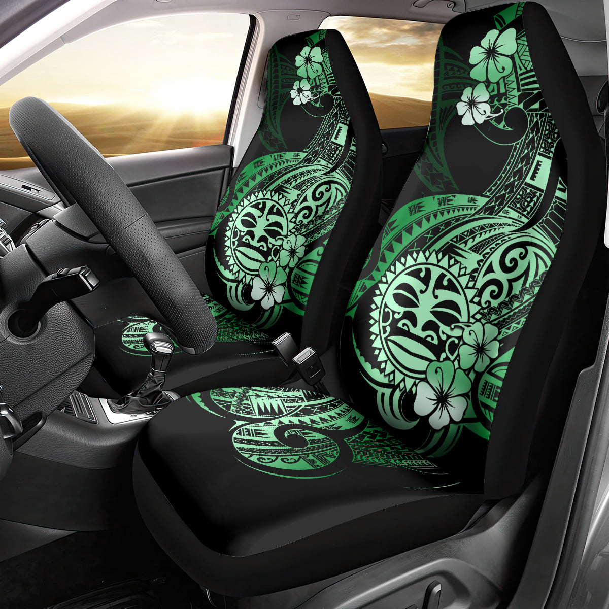 Aotearoa Kia Ora New Zealand Ta Moko Green Version Car Seat Cover LT01 - Polynesian Pride