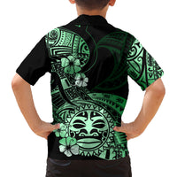 Aotearoa Kia Ora New Zealand Ta Moko Green Version Family Matching Off Shoulder Short Dress and Hawaiian Shirt LT01 - Polynesian Pride
