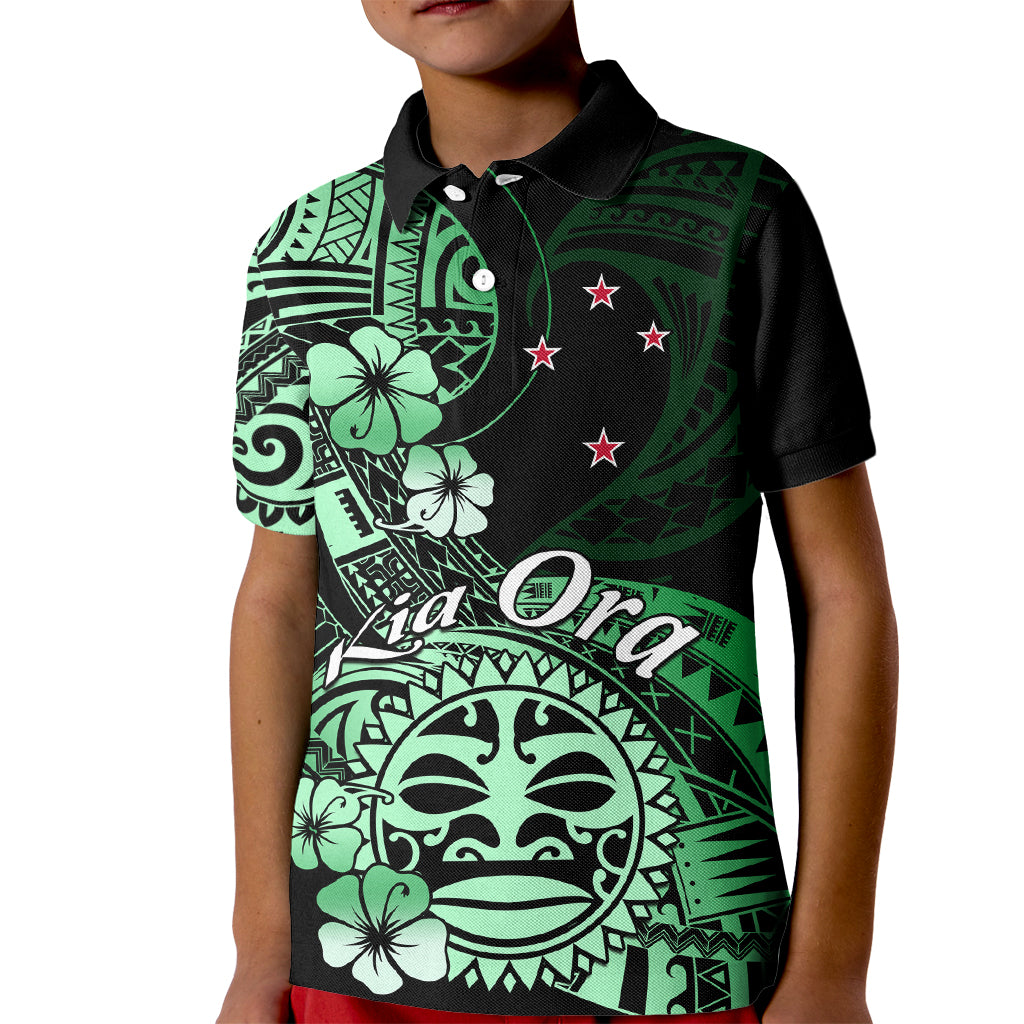 Aotearoa Kia Ora New Zealand Ta Moko Green Version Kid Polo Shirt LT01 Kid Green - Polynesian Pride