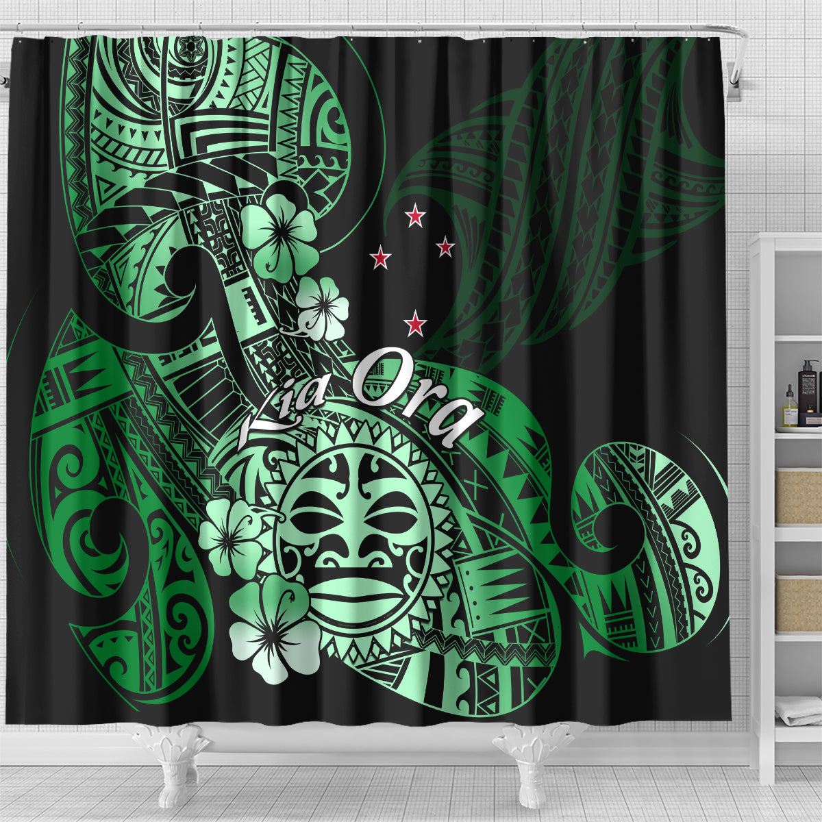 Aotearoa Kia Ora New Zealand Ta Moko Green Version Shower Curtain LT01 - Polynesian Pride