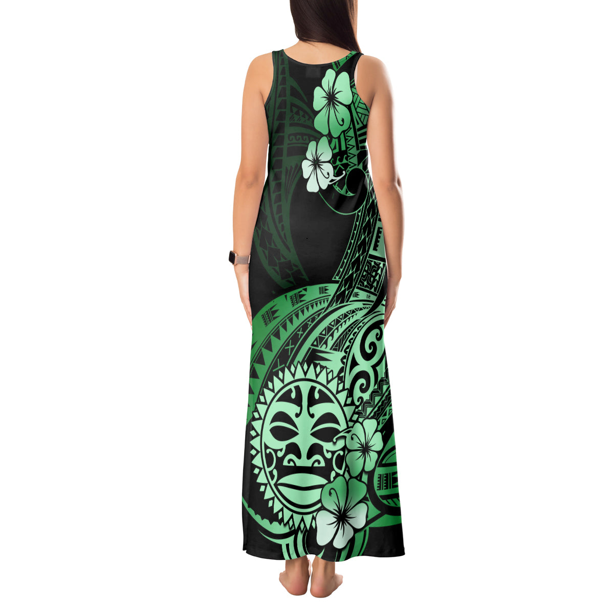 Aotearoa Kia Ora New Zealand Ta Moko Green Version Tank Maxi Dress LT01 - Polynesian Pride