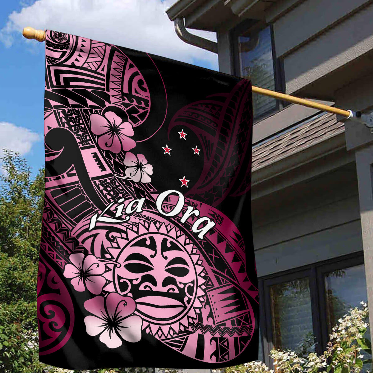 Aotearoa Kia Ora New Zealand Ta Moko Pink Version Garden Flag LT01 - Polynesian Pride