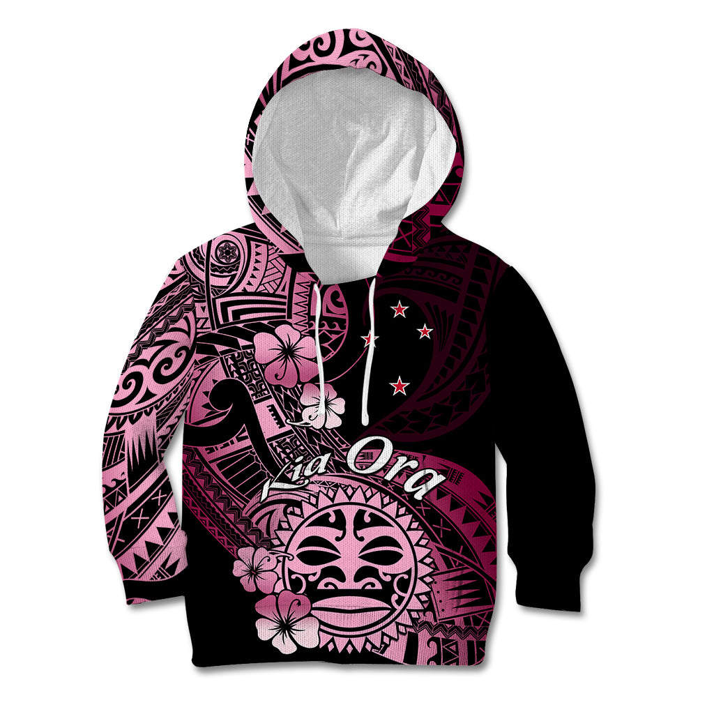 Aotearoa Kia Ora New Zealand Ta Moko Pink Version Kid Hoodie LT01 Hoodie Pink - Polynesian Pride