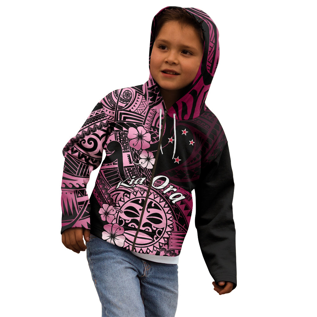 Aotearoa Kia Ora New Zealand Ta Moko Pink Version Kid Hoodie LT01 - Polynesian Pride
