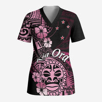 Aotearoa Kia Ora New Zealand Ta Moko Pink Version Scrub Top - Polynesian Pride