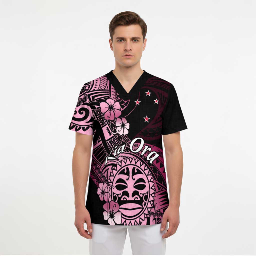 Aotearoa Kia Ora New Zealand Ta Moko Pink Version Scrub Top - Polynesian Pride