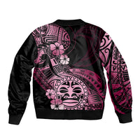 Aotearoa Kia Ora New Zealand Ta Moko Pink Version Sleeve Zip Bomber Jacket LT01 - Polynesian Pride