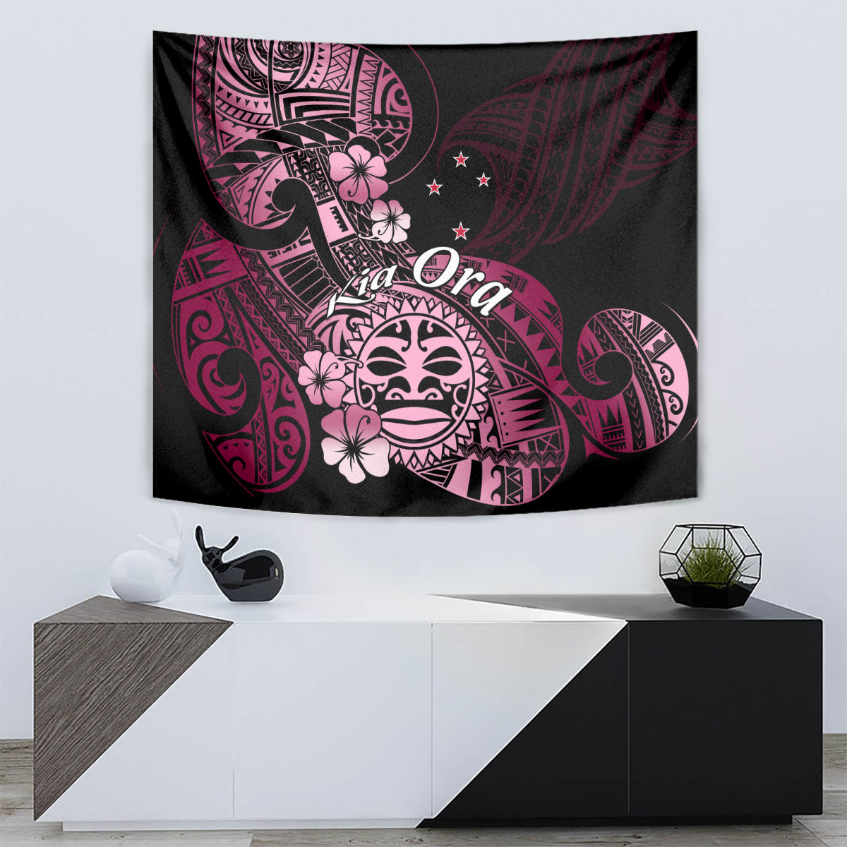 Aotearoa Kia Ora New Zealand Ta Moko Pink Version Tapestry LT01 - Polynesian Pride