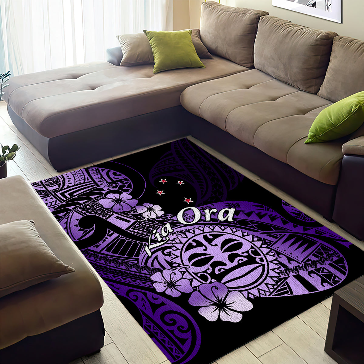 Aotearoa Kia Ora New Zealand Ta Moko Purple Version Area Rug LT01 - Polynesian Pride