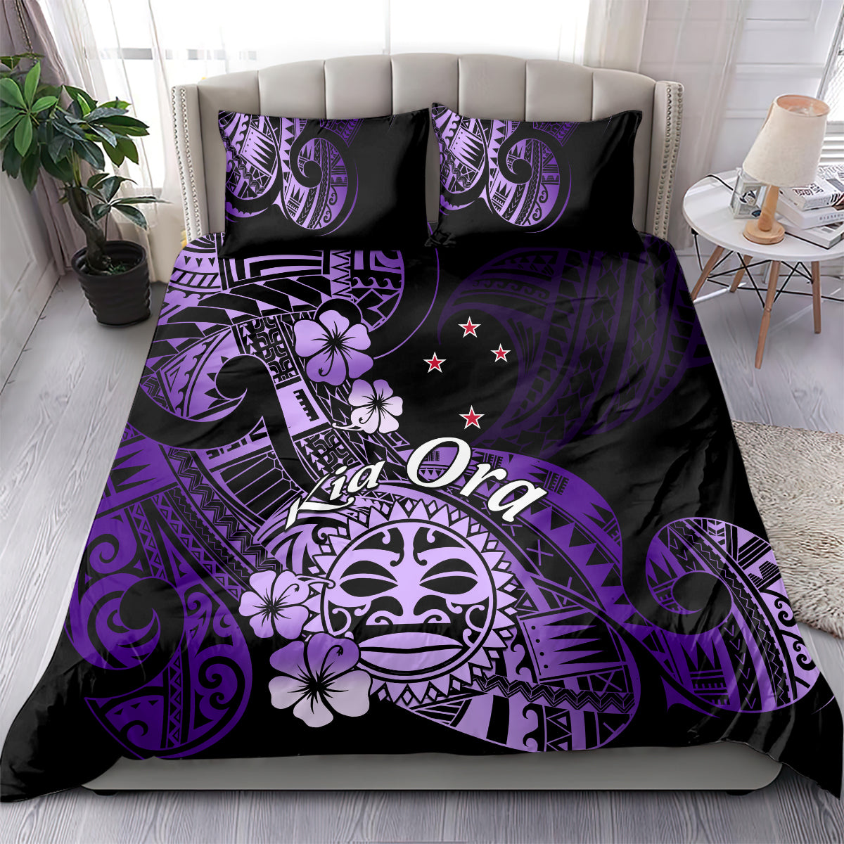 Aotearoa Kia Ora New Zealand Ta Moko Purple Version Bedding Set LT01 - Polynesian Pride