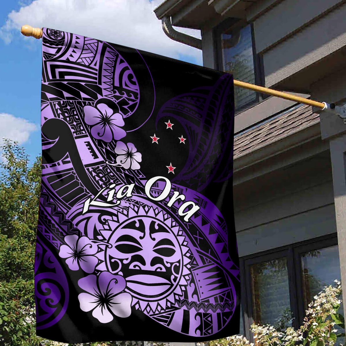 Aotearoa Kia Ora New Zealand Ta Moko Purple Version Garden Flag LT01 - Polynesian Pride