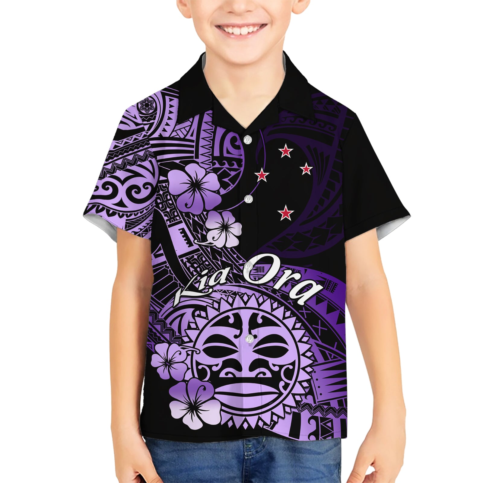 Aotearoa Kia Ora New Zealand Ta Moko Purple Version Kid Hawaiian Shirt LT01 Kid Purple - Polynesian Pride