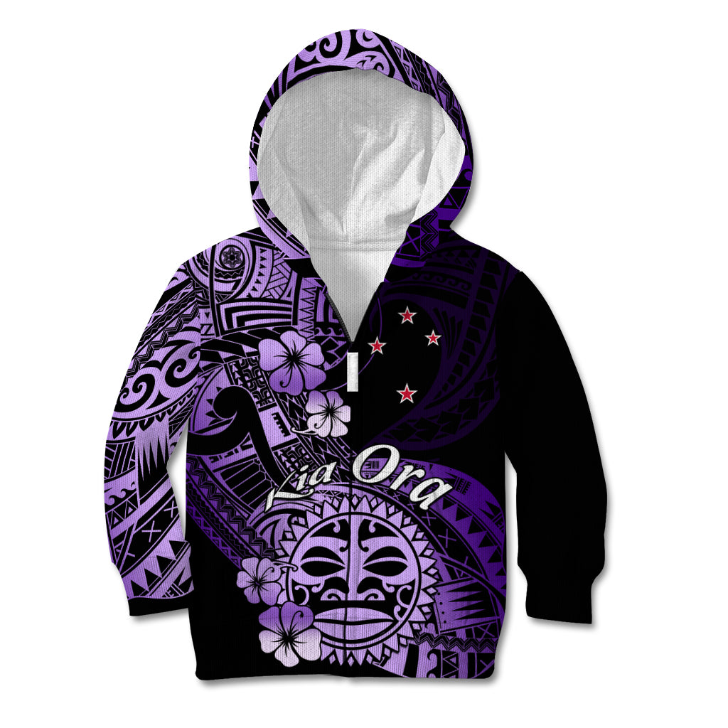 Aotearoa Kia Ora New Zealand Ta Moko Purple Version Kid Hoodie LT01 Zip Hoodie Purple - Polynesian Pride