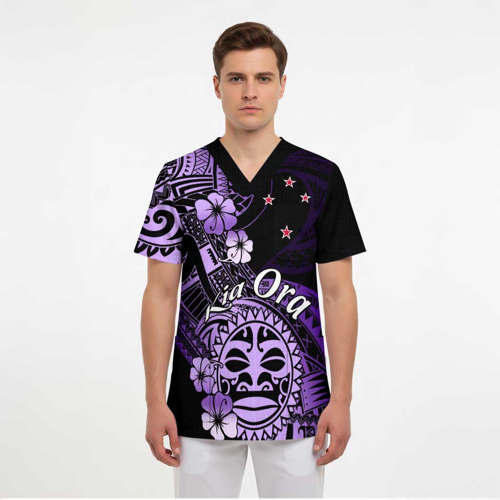 Aotearoa Kia Ora New Zealand Ta Moko Purple Version Scrub Top - Polynesian Pride