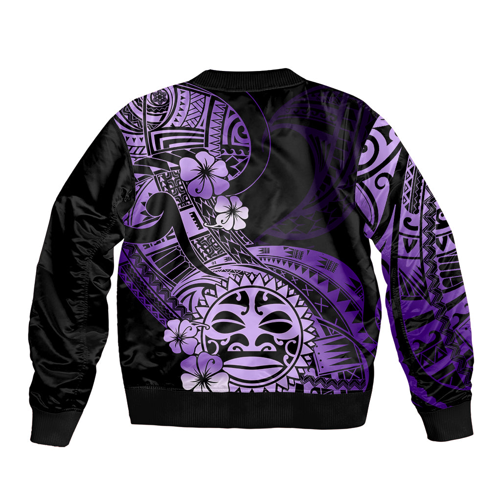 Aotearoa Kia Ora New Zealand Ta Moko Purple Version Sleeve Zip Bomber Jacket LT01 - Polynesian Pride