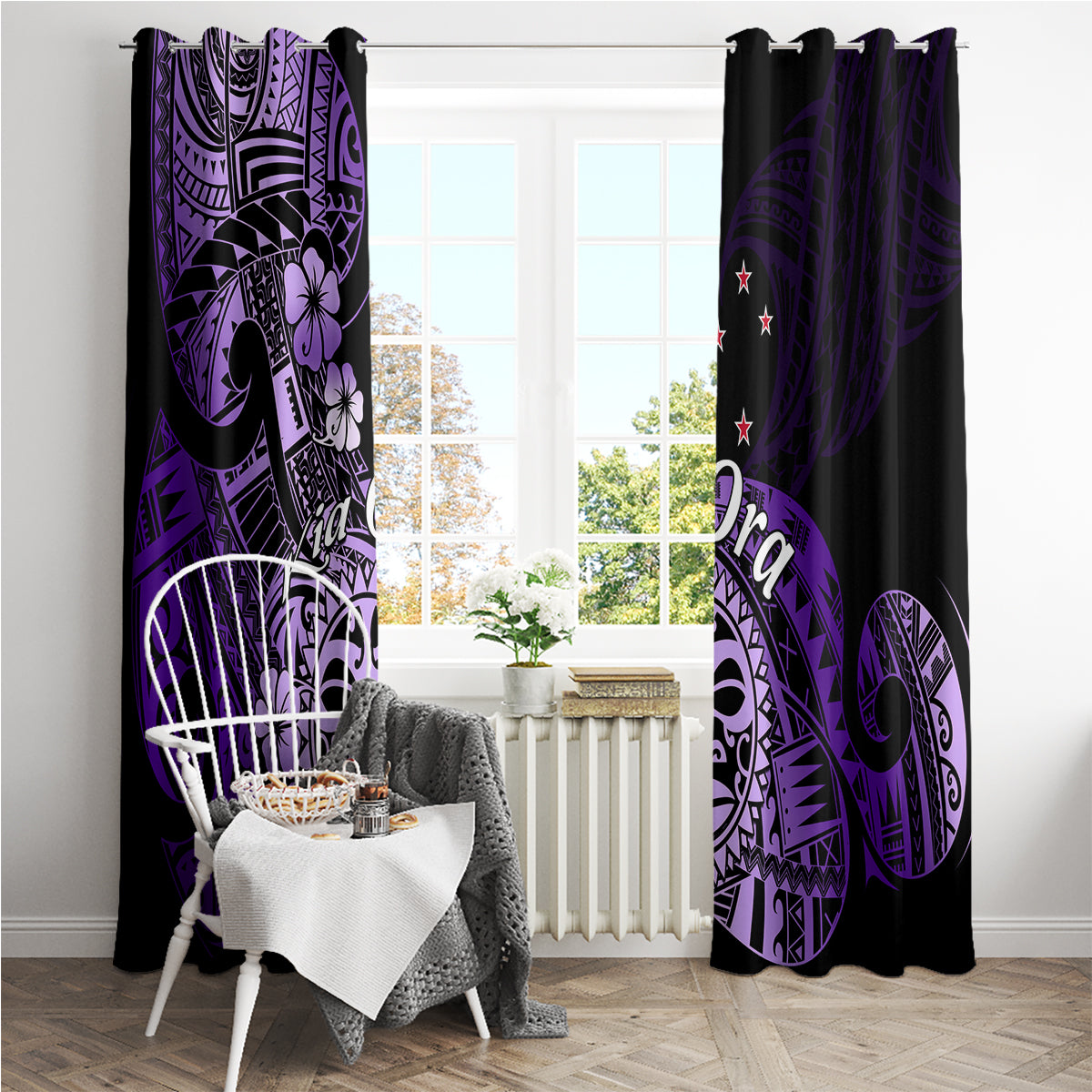 Aotearoa Kia Ora New Zealand Ta Moko Purple Version Window Curtain LT01 - Polynesian Pride