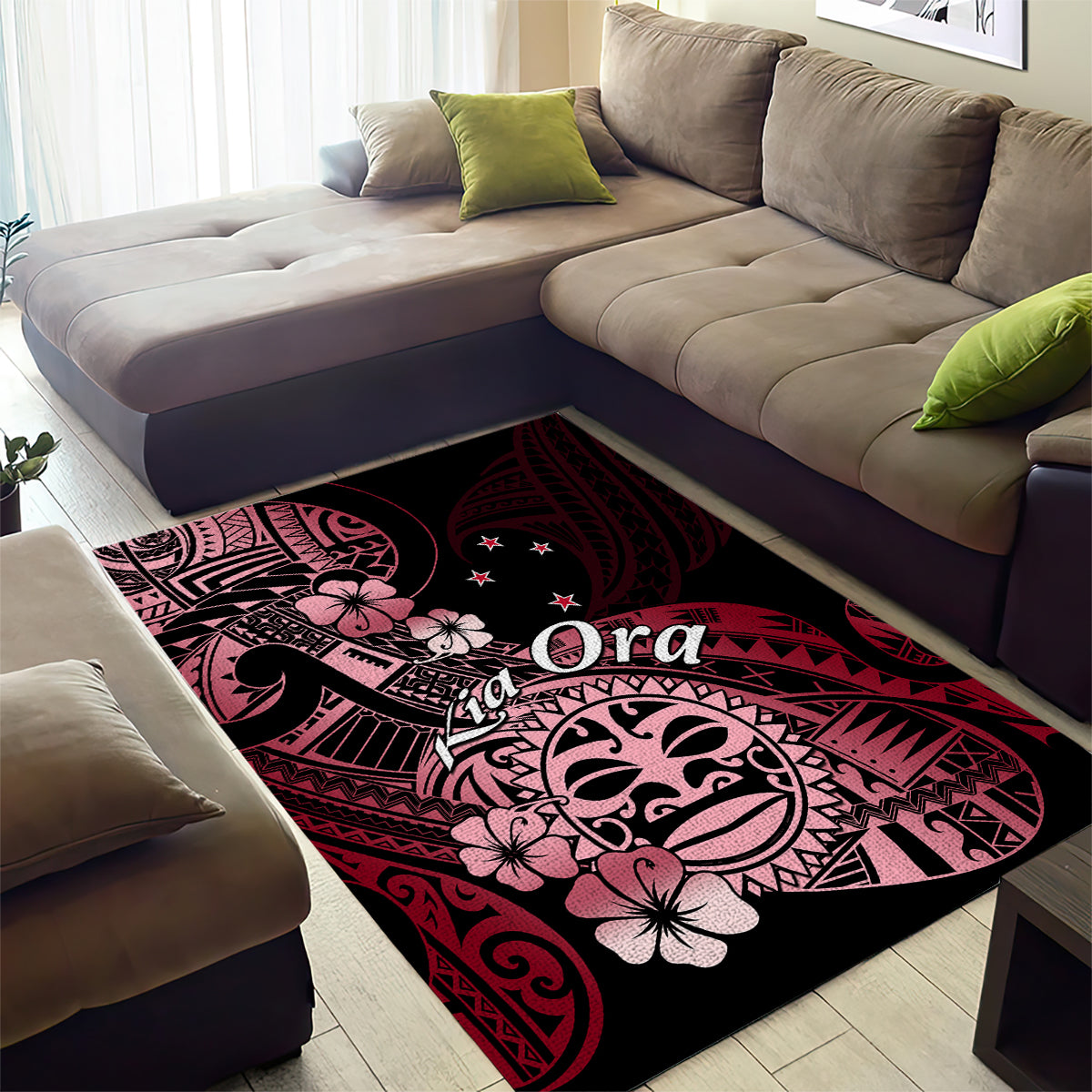 Aotearoa Kia Ora New Zealand Ta Moko Red Version Area Rug LT01 - Polynesian Pride
