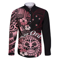 Aotearoa Kia Ora New Zealand Ta Moko Red Version Family Matching Summer Maxi Dress and Hawaiian Shirt LT01 Dad's Shirt - Long Sleeve Red - Polynesian Pride