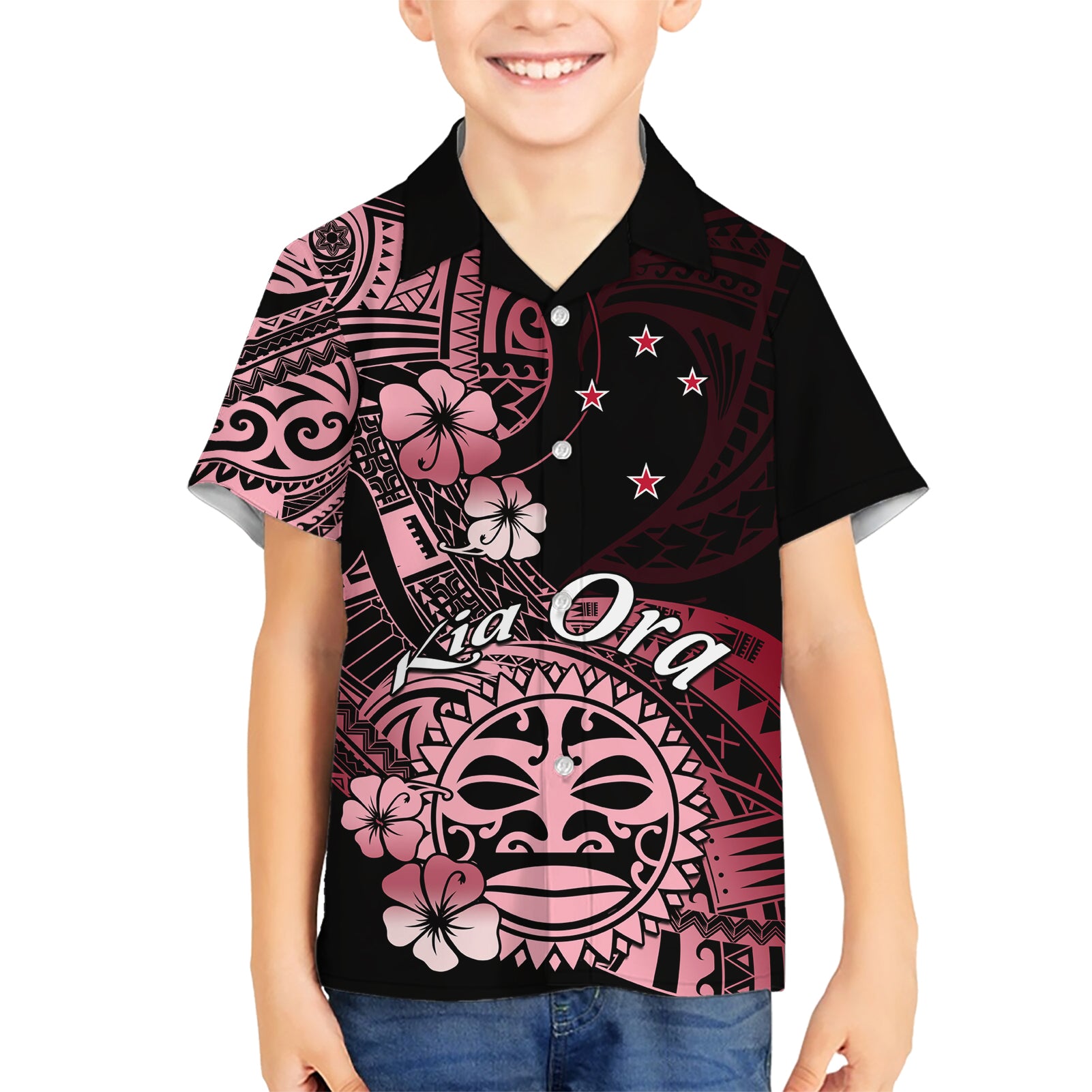 Aotearoa Kia Ora New Zealand Ta Moko Red Version Kid Hawaiian Shirt LT01 Kid Red - Polynesian Pride