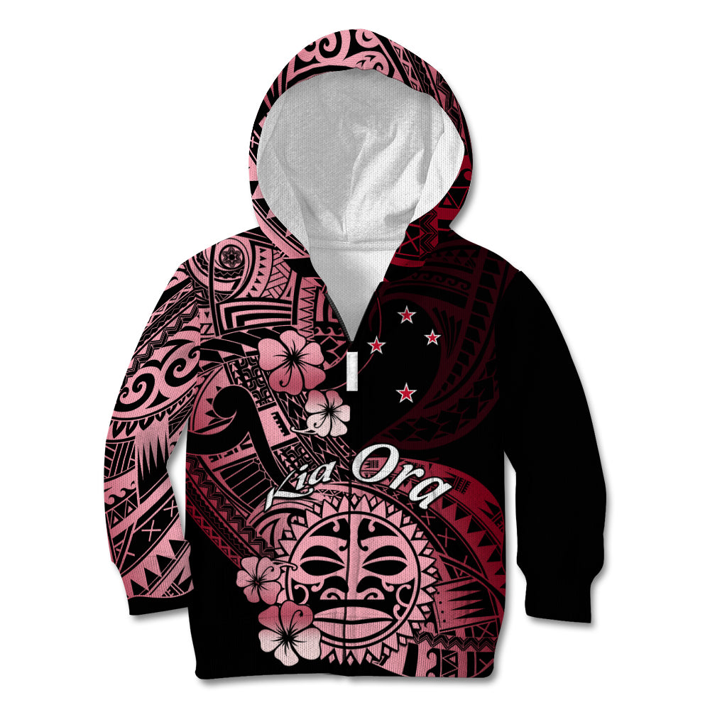 Aotearoa Kia Ora New Zealand Ta Moko Red Version Kid Hoodie LT01 Zip Hoodie Red - Polynesian Pride