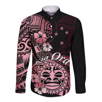 Aotearoa Kia Ora New Zealand Ta Moko Red Version Long Sleeve Button Shirt LT01 Unisex Red - Polynesian Pride