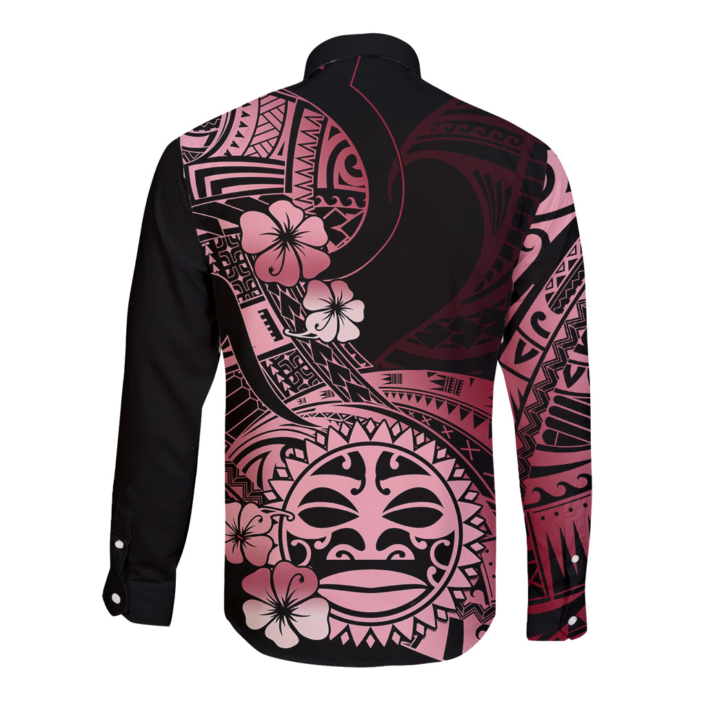 Aotearoa Kia Ora New Zealand Ta Moko Red Version Long Sleeve Button Shirt LT01 - Polynesian Pride