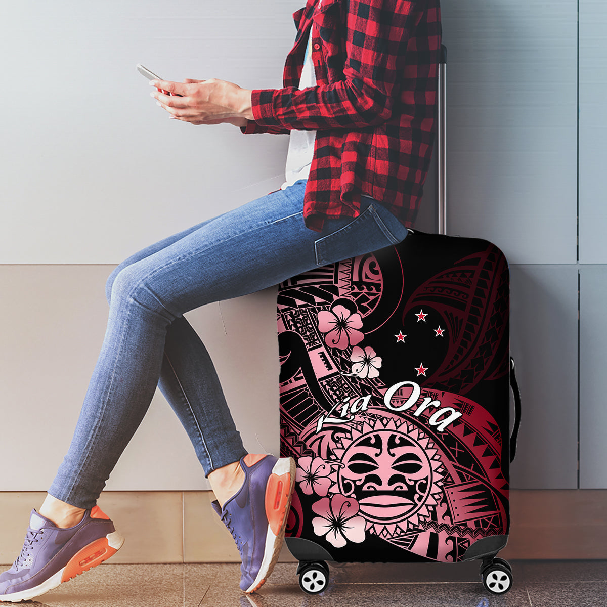 Aotearoa Kia Ora New Zealand Ta Moko Red Version Luggage Cover LT01 - Polynesian Pride