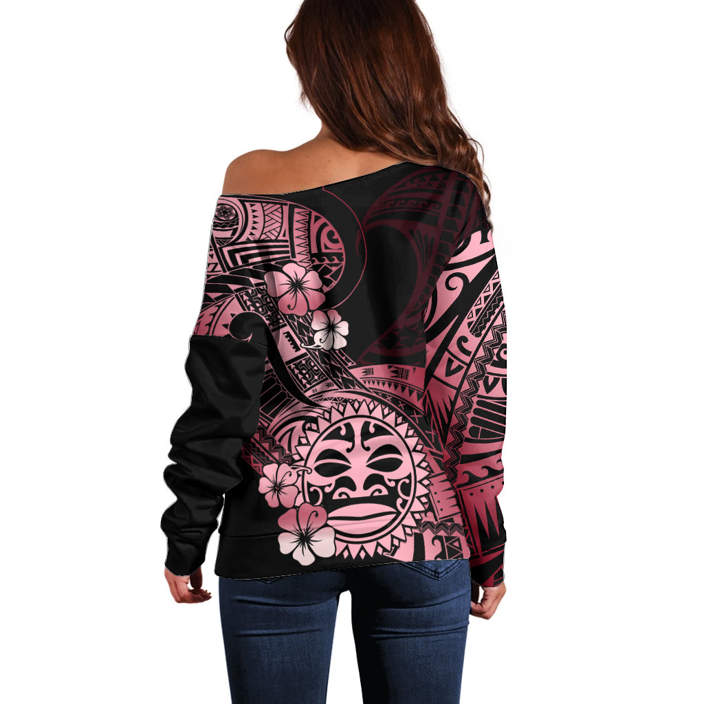 Aotearoa Kia Ora New Zealand Ta Moko Red Version Off Shoulder Sweater LT01 - Polynesian Pride