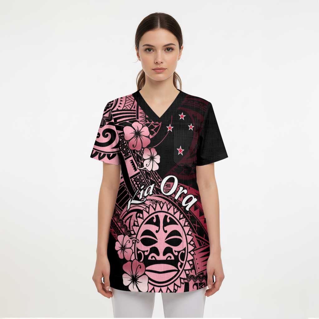 Aotearoa Kia Ora New Zealand Ta Moko Red Version Scrub Top - Polynesian Pride