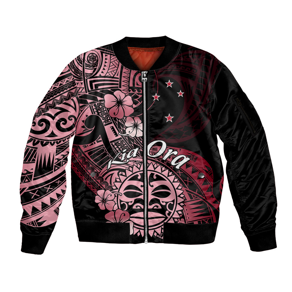 Aotearoa Kia Ora New Zealand Ta Moko Red Version Sleeve Zip Bomber Jacket LT01 Unisex Red - Polynesian Pride
