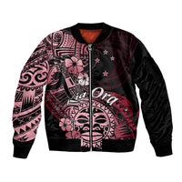 Aotearoa Kia Ora New Zealand Ta Moko Red Version Sleeve Zip Bomber Jacket LT01 Unisex Red - Polynesian Pride