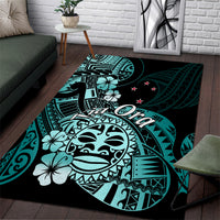 Aotearoa Kia Ora New Zealand Ta Moko Turquoise Version Area Rug LT01 Turquoise - Polynesian Pride