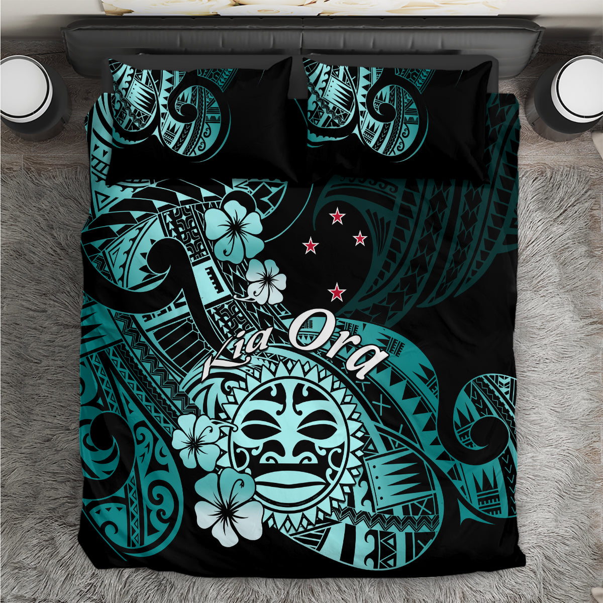 Aotearoa Kia Ora New Zealand Ta Moko Turquoise Version Bedding Set LT01 Turquoise - Polynesian Pride