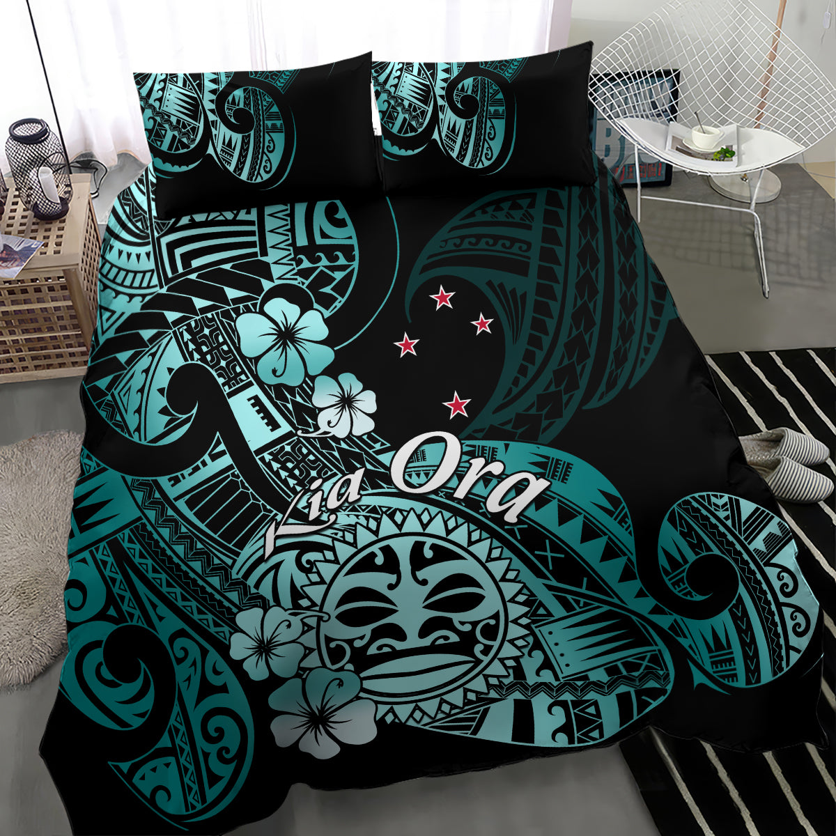 Aotearoa Kia Ora New Zealand Ta Moko Turquoise Version Bedding Set LT01 - Polynesian Pride