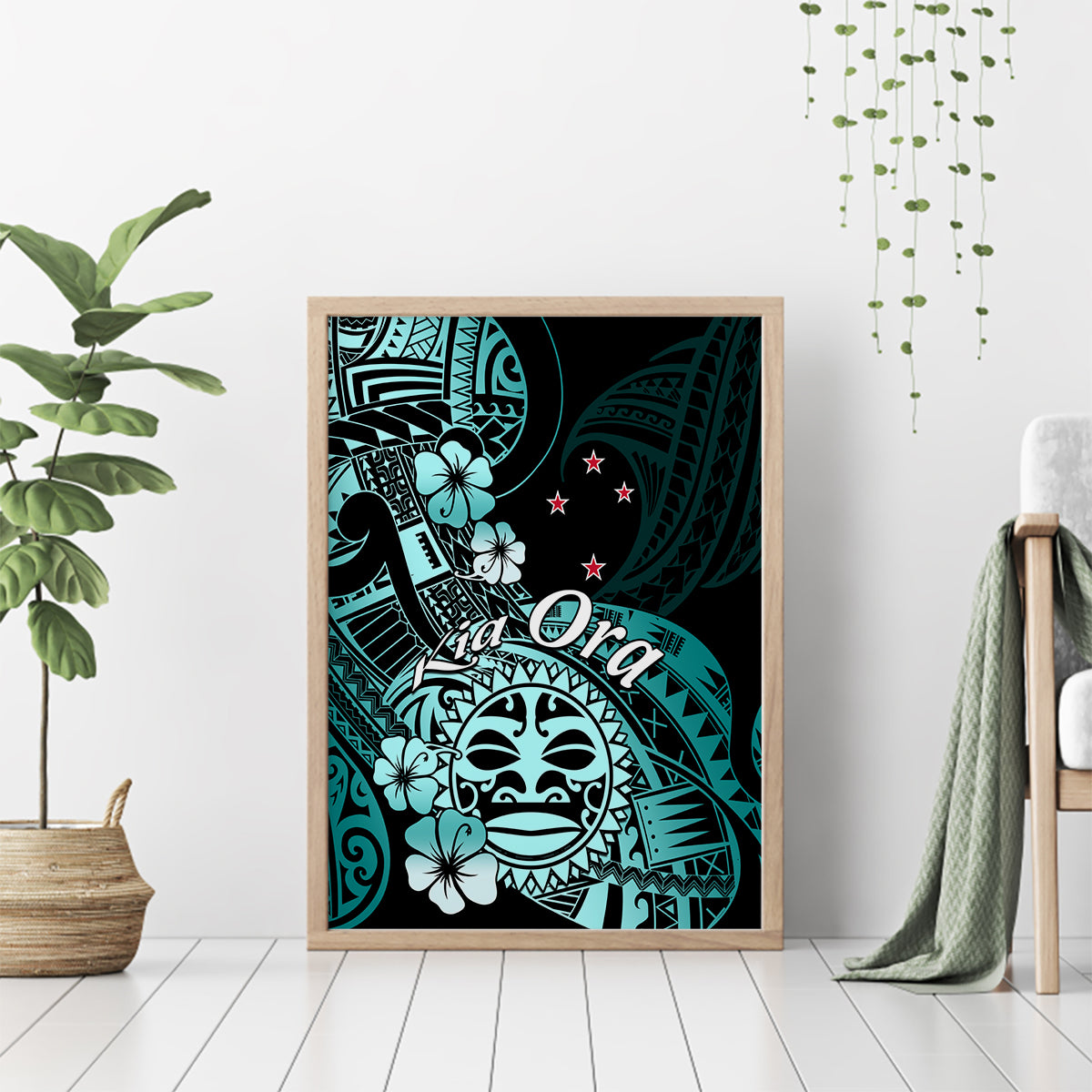 Aotearoa Kia Ora New Zealand Ta Moko Turquoise Version Canvas Wall Art LT01 - Polynesian Pride
