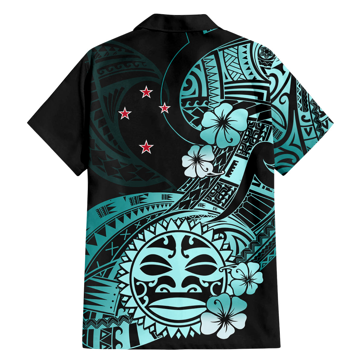 Aotearoa Kia Ora New Zealand Ta Moko Turquoise Version Family Matching Off Shoulder Short Dress and Hawaiian Shirt LT01 - Polynesian Pride