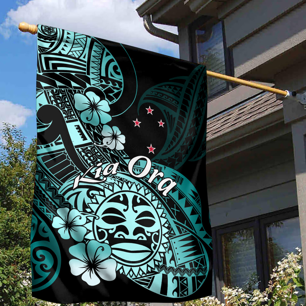 Aotearoa Kia Ora New Zealand Ta Moko Turquoise Version Garden Flag LT01 - Polynesian Pride