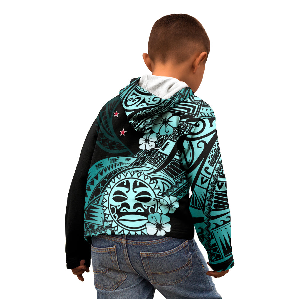 Aotearoa Kia Ora New Zealand Ta Moko Turquoise Version Kid Hoodie LT01 - Polynesian Pride