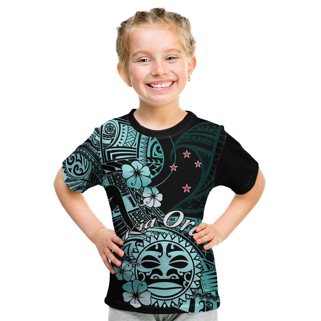 Aotearoa Kia Ora New Zealand Ta Moko Turquoise Version Kid T Shirt LT01 Turquoise - Polynesian Pride