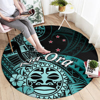Aotearoa Kia Ora New Zealand Ta Moko Turquoise Version Round Carpet LT01 - Polynesian Pride