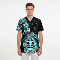 Aotearoa Kia Ora New Zealand Ta Moko Turquoise Version Scrub Top - Polynesian Pride