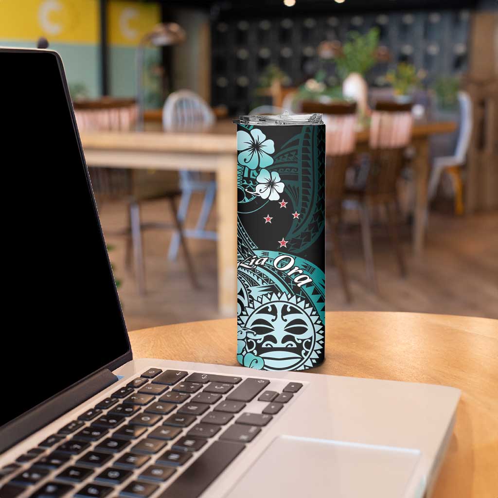 Aotearoa Kia Ora New Zealand Ta Moko Turquoise Version Skinny Tumbler