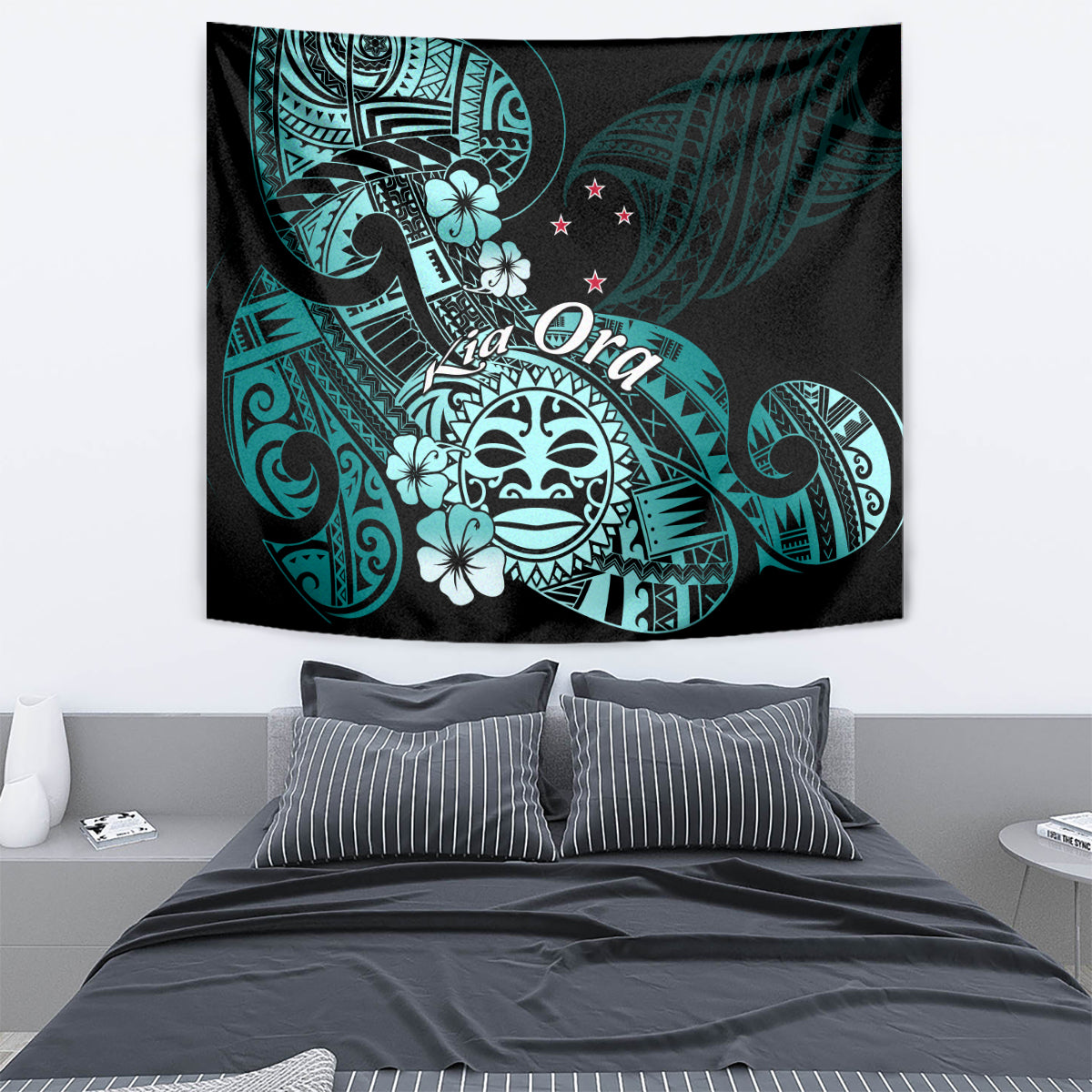 Aotearoa Kia Ora New Zealand Ta Moko Turquoise Version Tapestry LT01 - Polynesian Pride