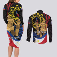 Personalized Lapulapu The First Filipino Hero Couples Matching Long Sleeve Bodycon Dress and Long Sleeve Button Shirt Polynesian Pattern