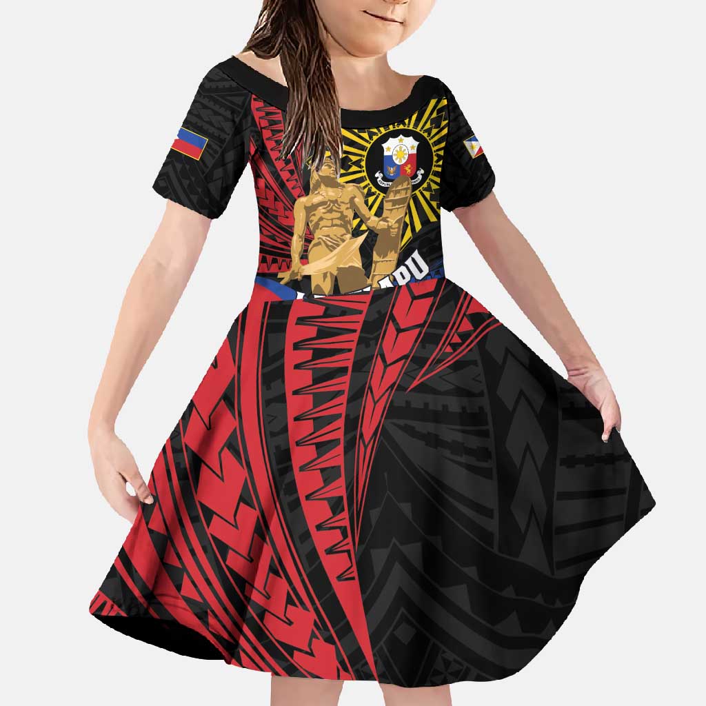 Personalized Lapulapu The First Filipino Hero Family Matching Off Shoulder Maxi Dress and Hawaiian Shirt Polynesian Pattern LT01 Daughter's Dress Black - Polynesian Pride