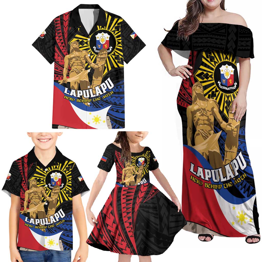 Personalized Lapulapu The First Filipino Hero Family Matching Off Shoulder Maxi Dress and Hawaiian Shirt Polynesian Pattern LT01 - Polynesian Pride